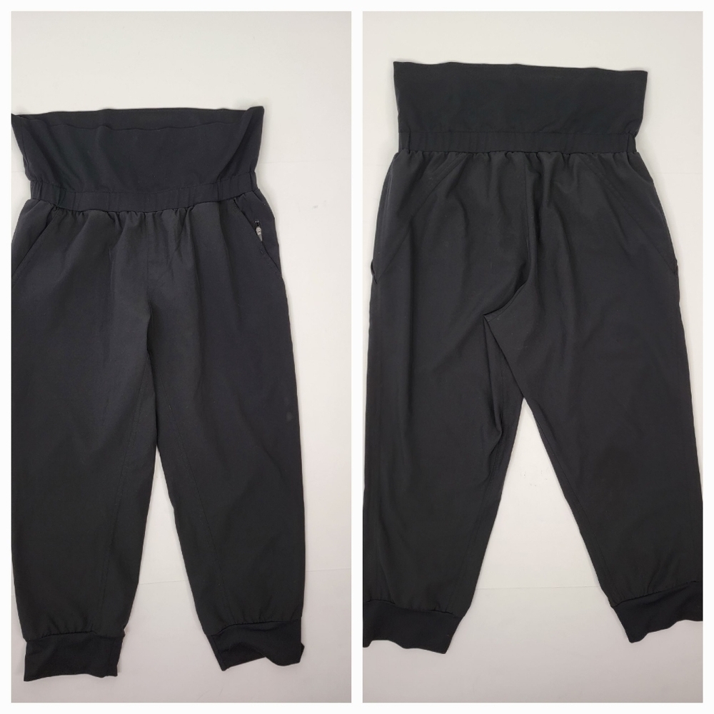 Fabletics Sz XS Jogger Pants High Rise Foldover Waist Black Pockets